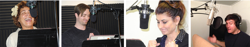 image of voice-over actors in studio recording